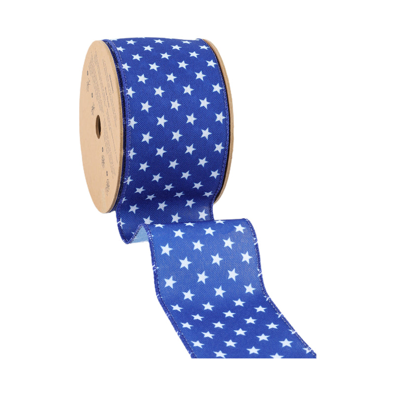 2 1/2 Wired Ribbon | Blue w/ Multi White Stars | 10 Yard Roll