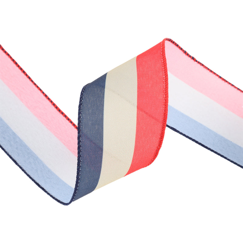 2 1/2 Wired Ribbon | Red/Natural/Blue Bunting Stripe | 10 Yard Roll