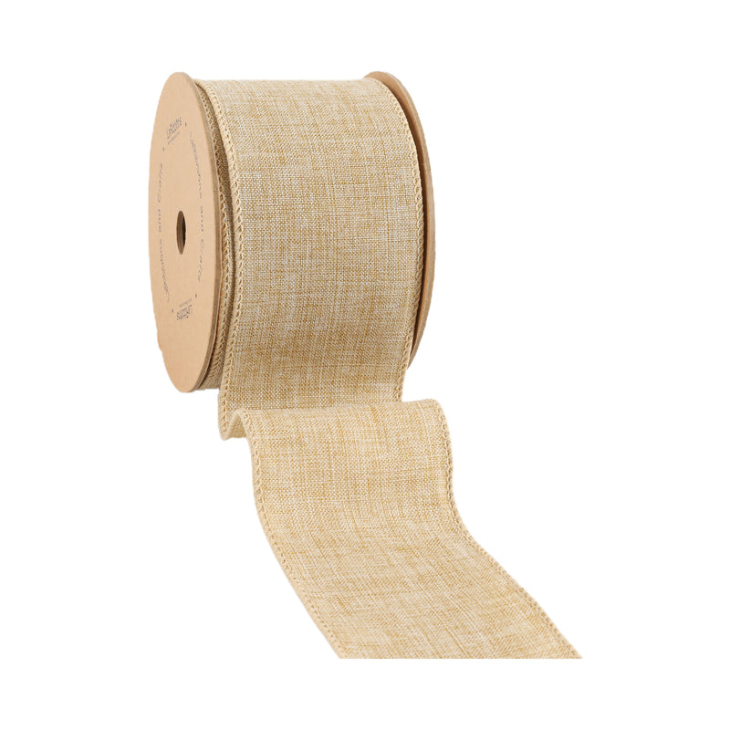 2 1/2 Wired Ribbon | Natural Linen | 10 Yard Roll