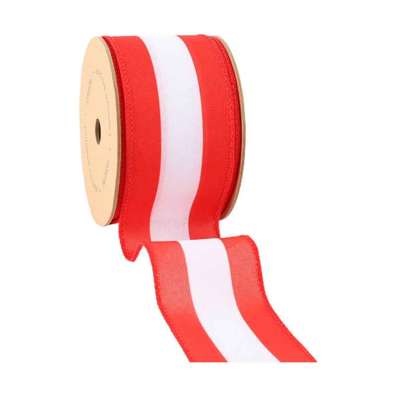 2 1/2 Wired Ribbon | Red/White Flag Stripe | 10 Yard Roll