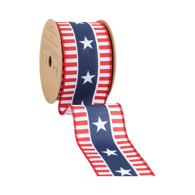 2 1/2 Wired Ribbon | Red/White/Blue Stars and Stripes | 10 Yard Roll