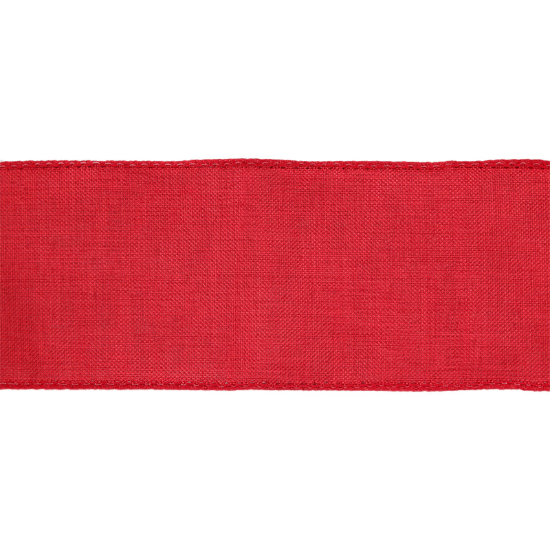 2 1/2 Wired Ribbon | Bright Red Linen | 10 Yard Roll