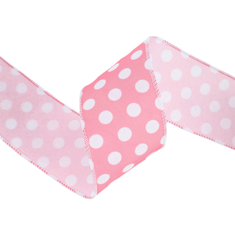 2 1/2 Wired Ribbon | Pink w/ White Polka Dot | 10 Yard Roll