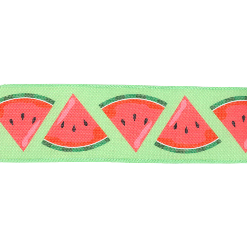 2 1/2" Wired Ribbon | Watermelon Slice on Green | 10 Yard Roll