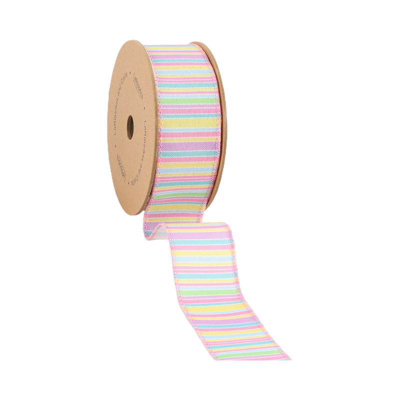 1 1/2" Wired Ribbon | Pastel Horizontal Stripe | 10 Yard Roll