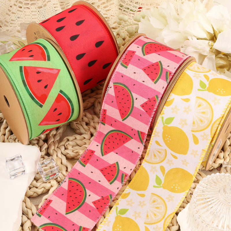 2 1/2" Wired Ribbon | Watermelon Slice on Green | 10 Yard Roll