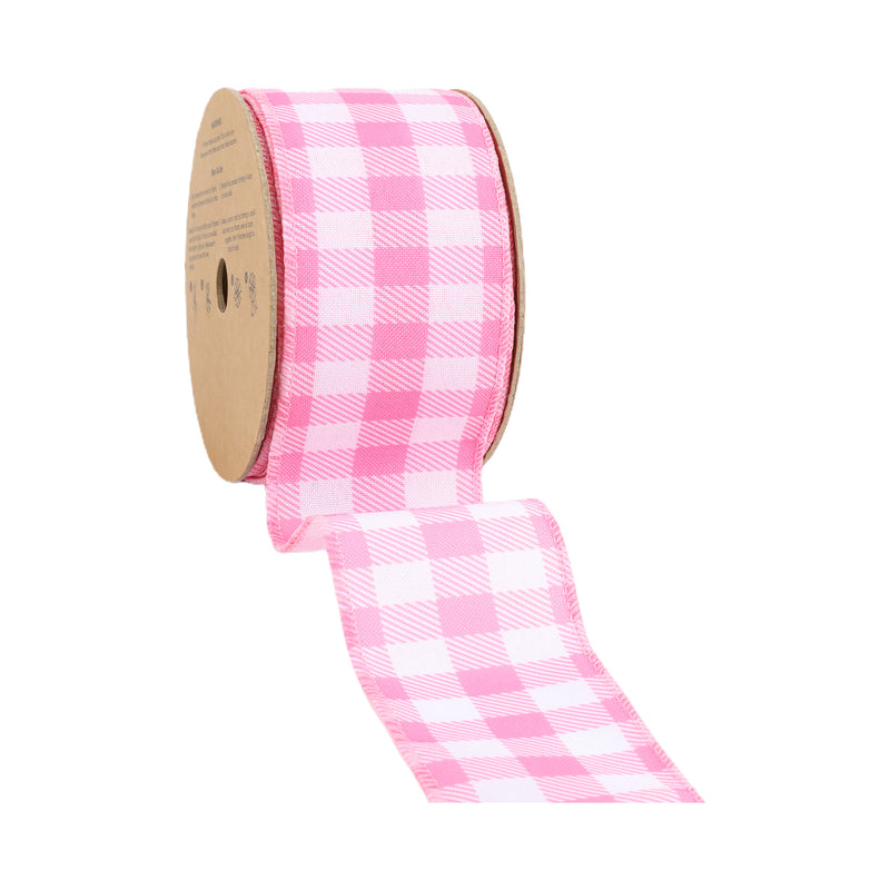 2 1/2" Wired Ribbon | White/Spring Pink Gingham | 10 Yard Roll