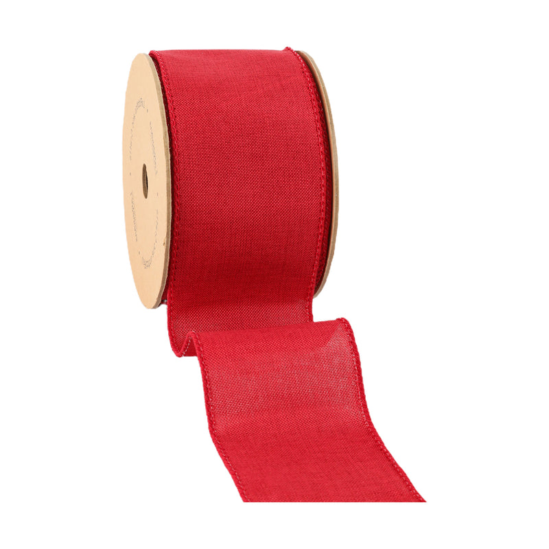 2 1/2 Wired Ribbon | Bright Red Linen | 10 Yard Roll