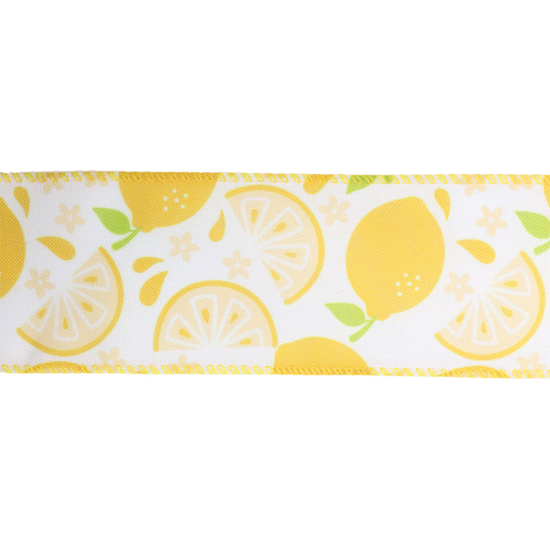 2 1/2" Wired Ribbon | Lemon Slice on White | 10 Yard Roll