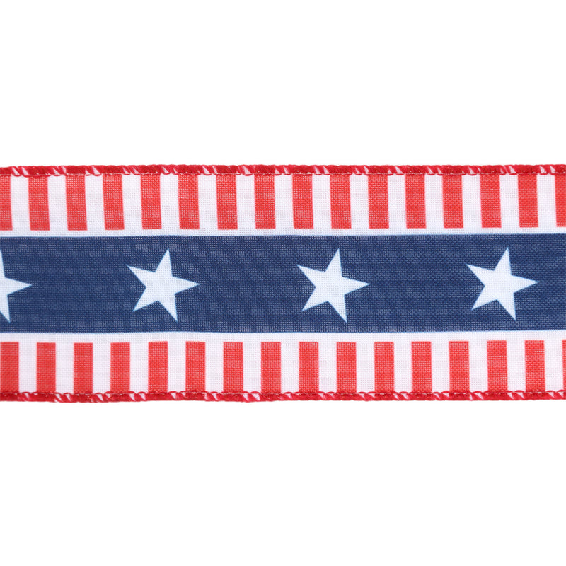 2 1/2 Wired Ribbon | Red/White/Blue Stars and Stripes | 10 Yard Roll