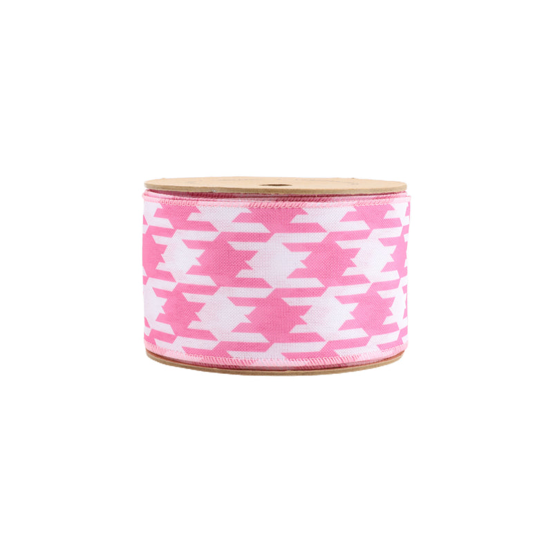 2 1/2 Wired Ribbon | Pink/White Herringbone | 10 Yard Roll