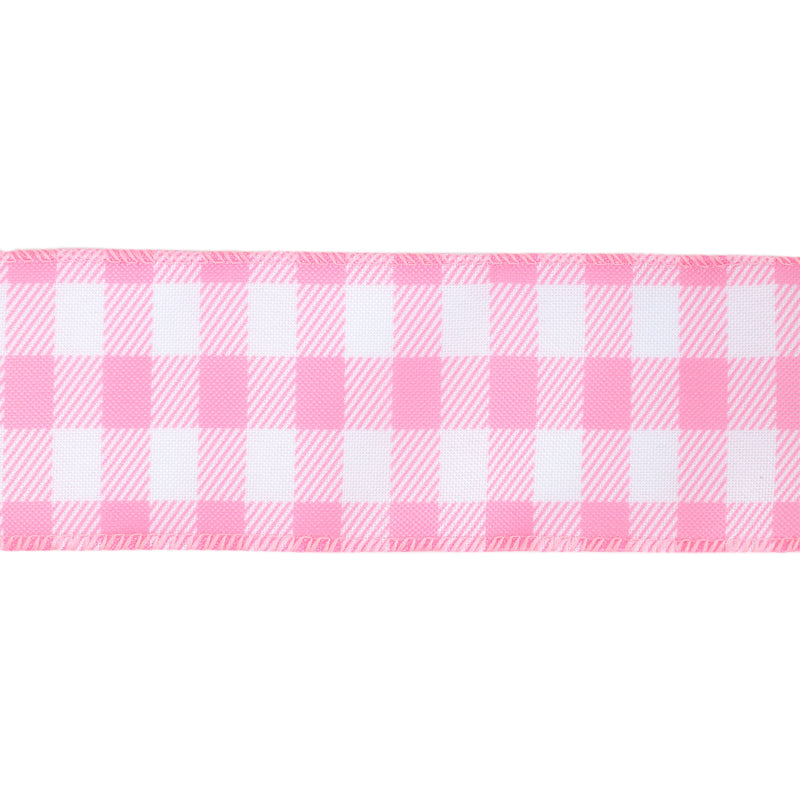 2 1/2" Wired Ribbon | White/Spring Pink Gingham | 10 Yard Roll