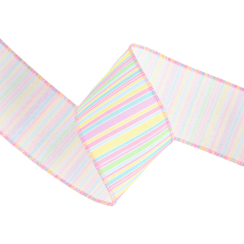 2 1/2" Wired Ribbon | Pastel Horizontal Stripe | 10 Yard Roll