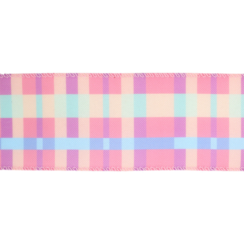 2 1/2 Wired Ribbon | Pink/Yellow/Blue/Green Bright Plaid | 10 Yard Roll