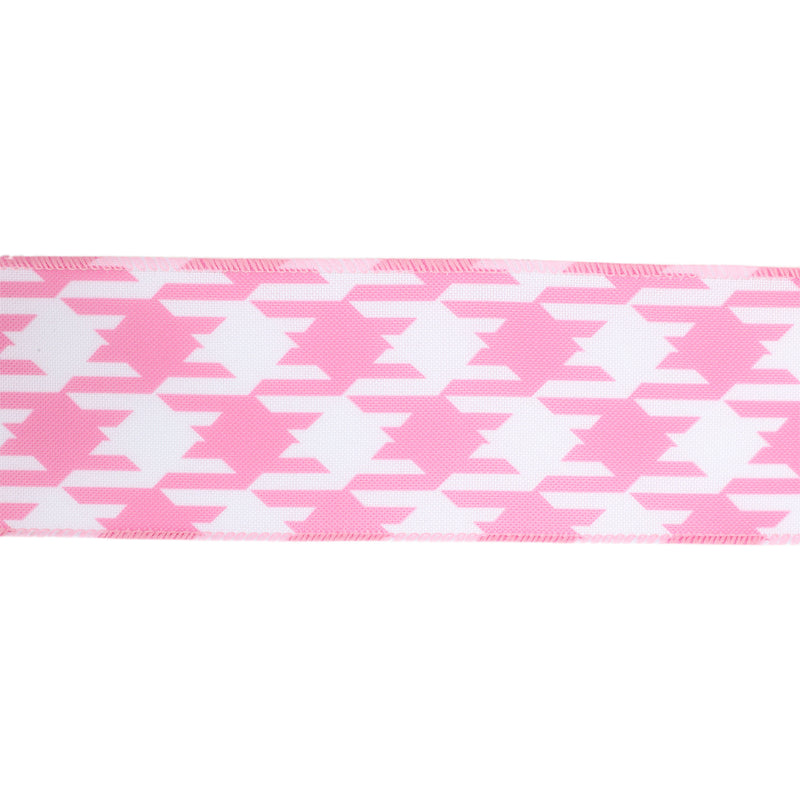 2 1/2 Wired Ribbon | Pink/White Herringbone | 10 Yard Roll