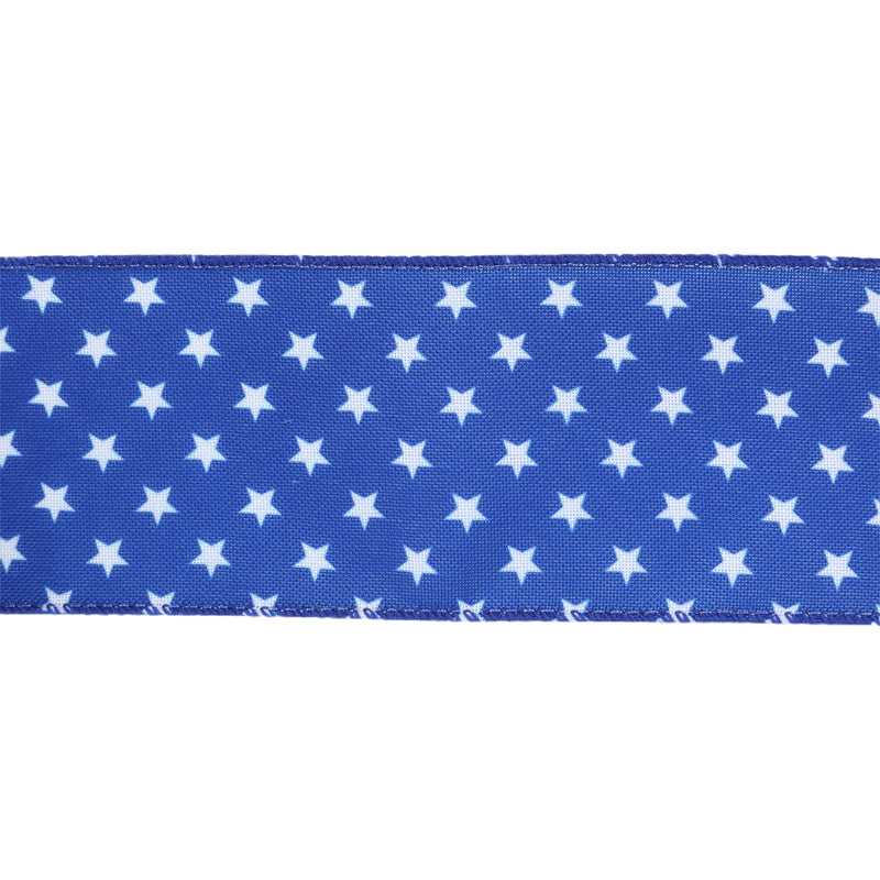 2 1/2 Wired Ribbon | Blue w/ Multi White Stars | 10 Yard Roll