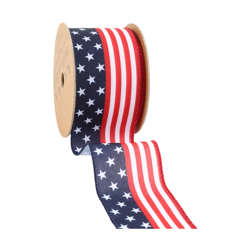 2 1/2 Wired Ribbon | Stars/Stripes Flag | 10 Yard Roll