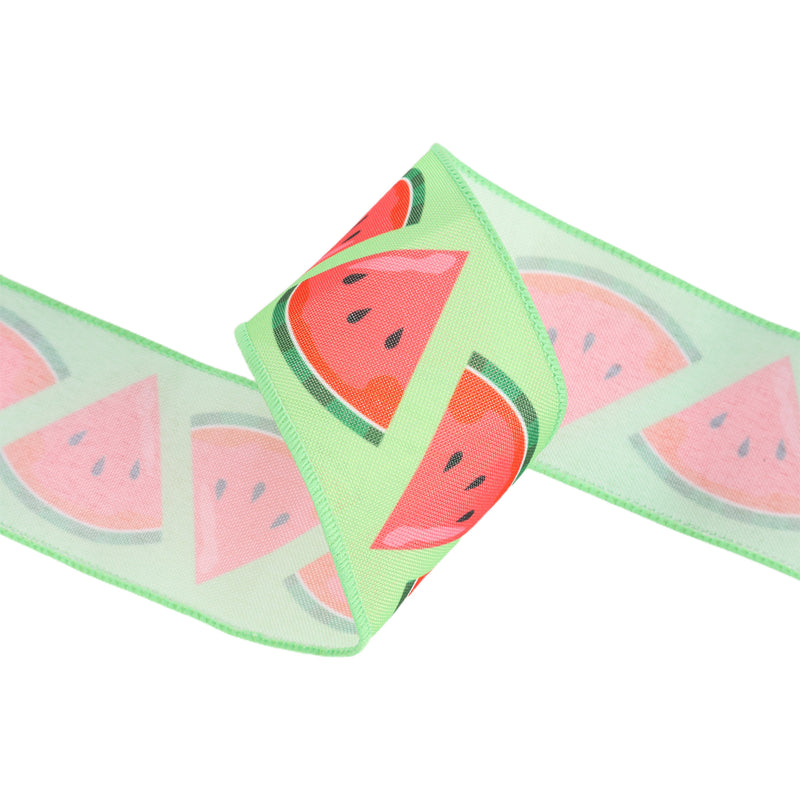 2 1/2" Wired Ribbon | Watermelon Slice on Green | 10 Yard Roll