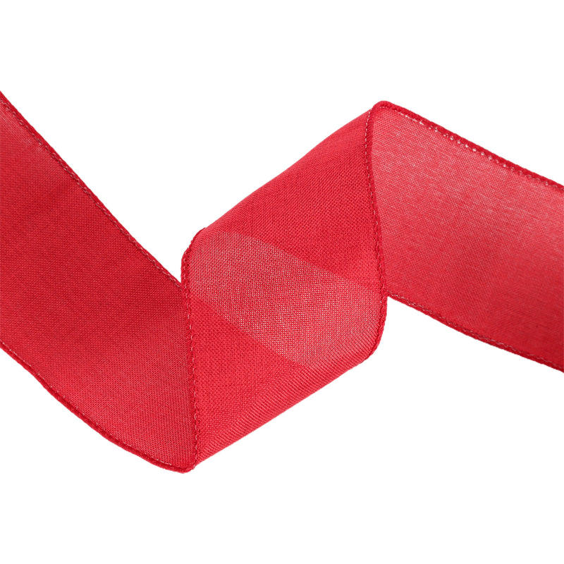 2 1/2 Wired Ribbon | Bright Red Linen | 10 Yard Roll