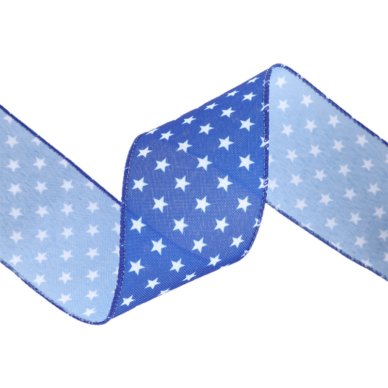 2 1/2 Wired Ribbon | Blue w/ Multi White Stars | 10 Yard Roll