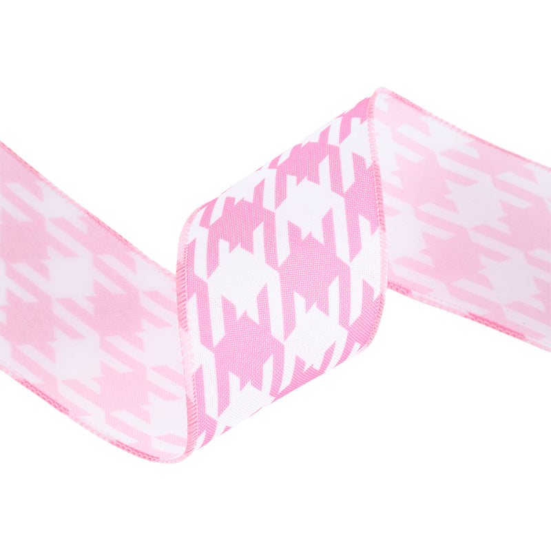 2 1/2 Wired Ribbon | Pink/White Herringbone | 10 Yard Roll