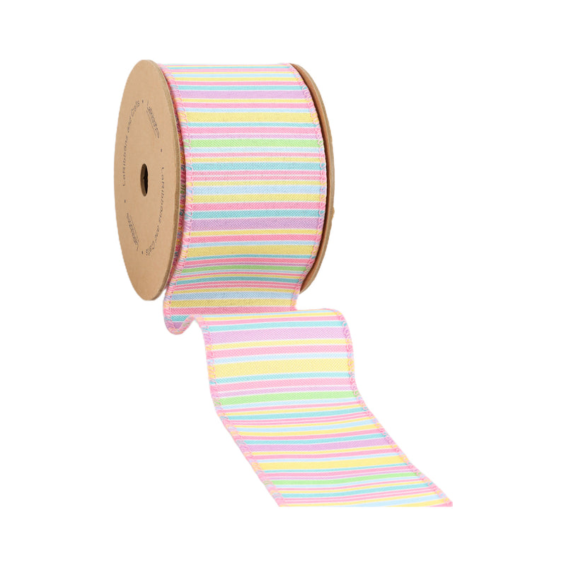 2 1/2" Wired Ribbon | Pastel Horizontal Stripe | 10 Yard Roll