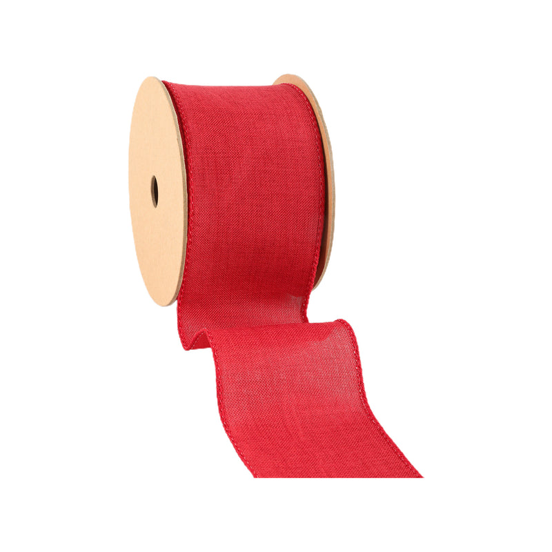 2 1/2 Wired Ribbon | Dark Red Linen | 10 Yard Roll