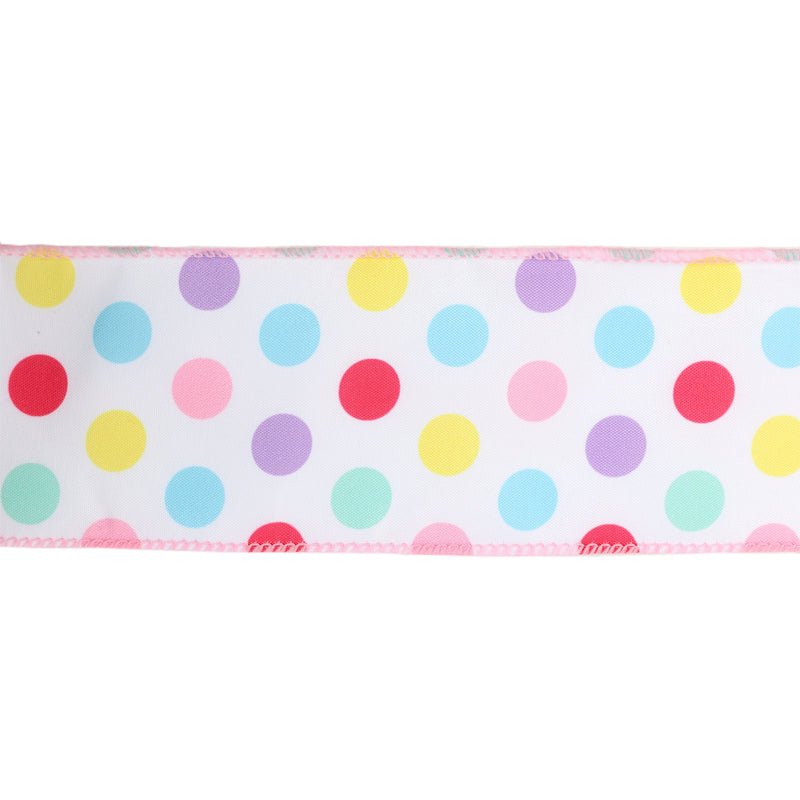 2 1/2" Wired Ribbon | White w/ Pastel Dots | 10 Yard Roll