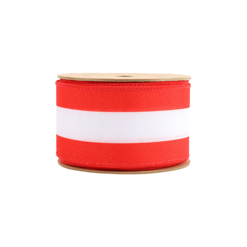 2 1/2 Wired Ribbon | Red/White Flag Stripe | 10 Yard Roll