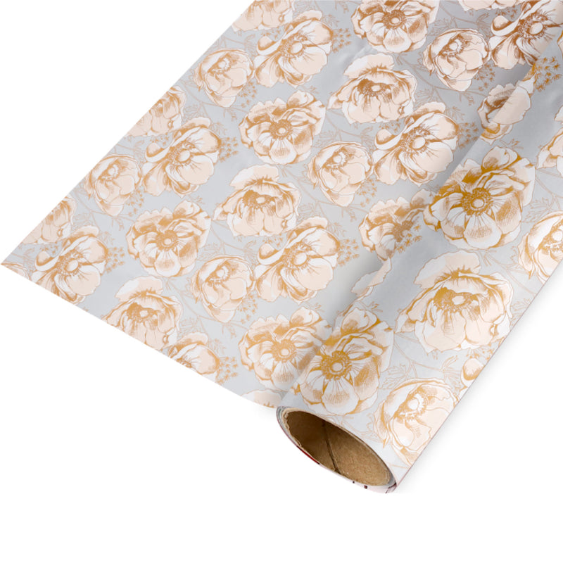 24" x 417' Wrapping Paper Half Ream | Metallic Pearl Finish Floral