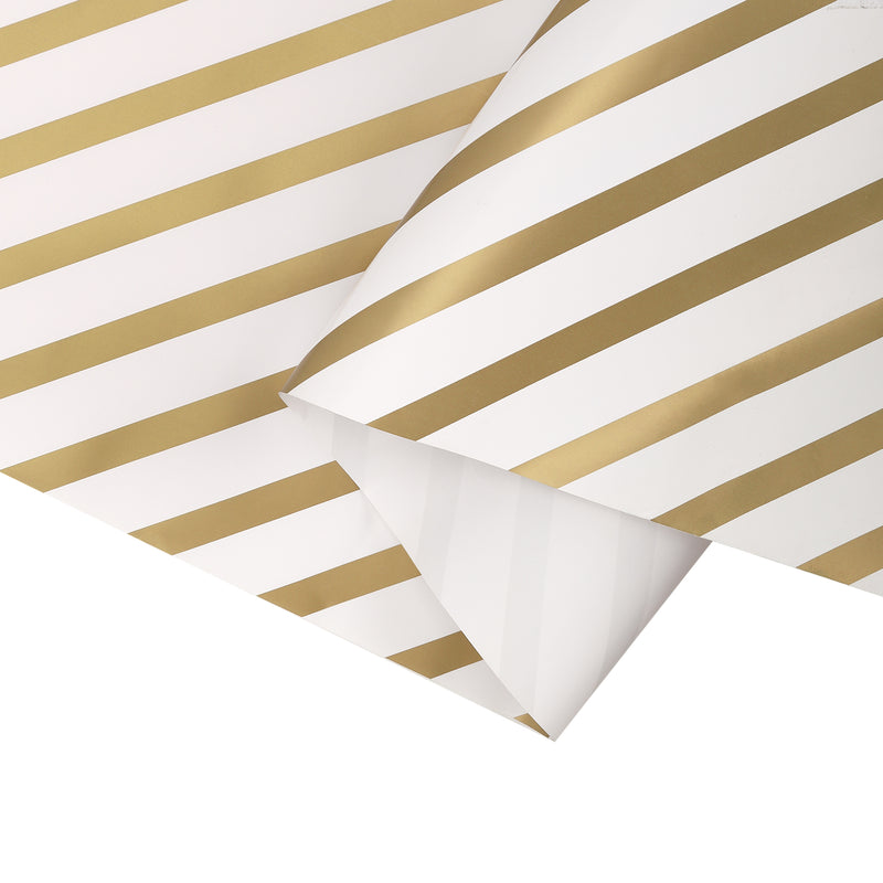 24" x 417' Wrapping Paper Half Ream | White/Gold Diagonal Stripe