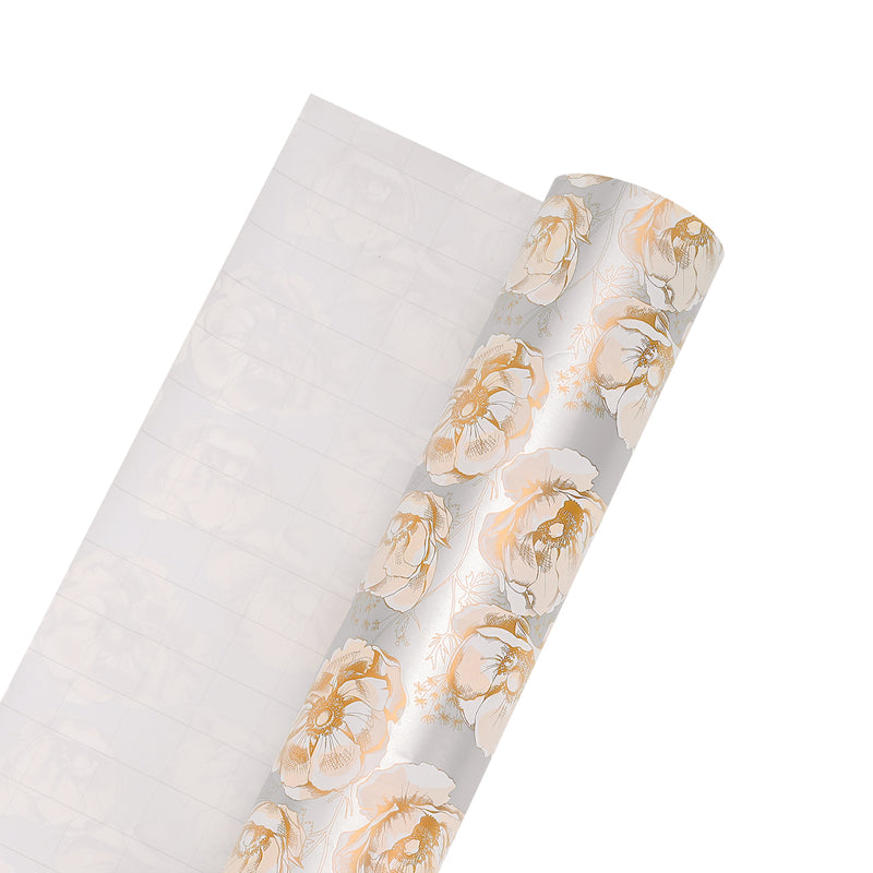 24" x 417' Wrapping Paper Half Ream | Metallic Pearl Finish Floral