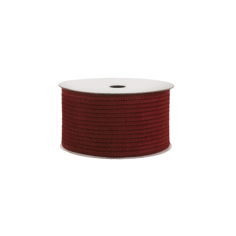 2 1/2" Wired Corduroy Ribbon | Red with Burlap Back | 5 Yard Roll