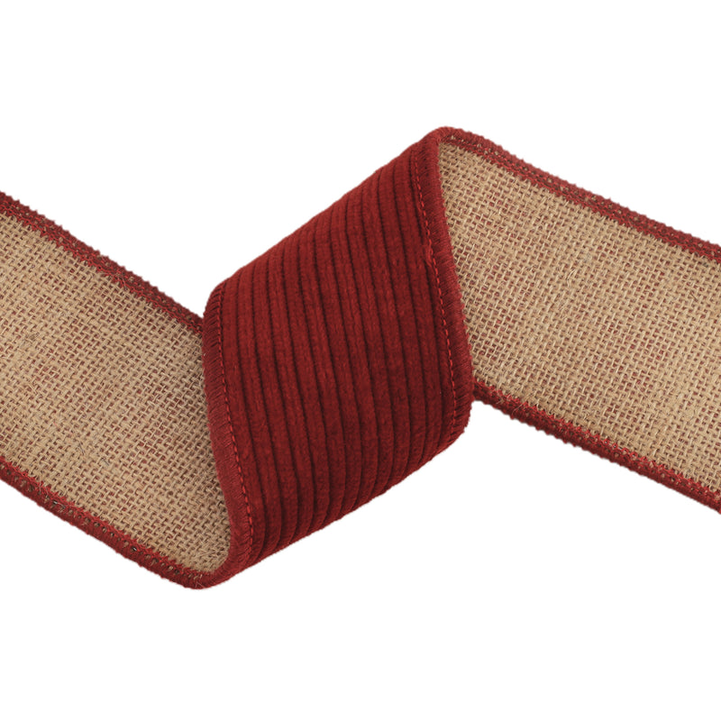 2 1/2" Wired Corduroy Ribbon | Red with Burlap Back | 5 Yard Roll