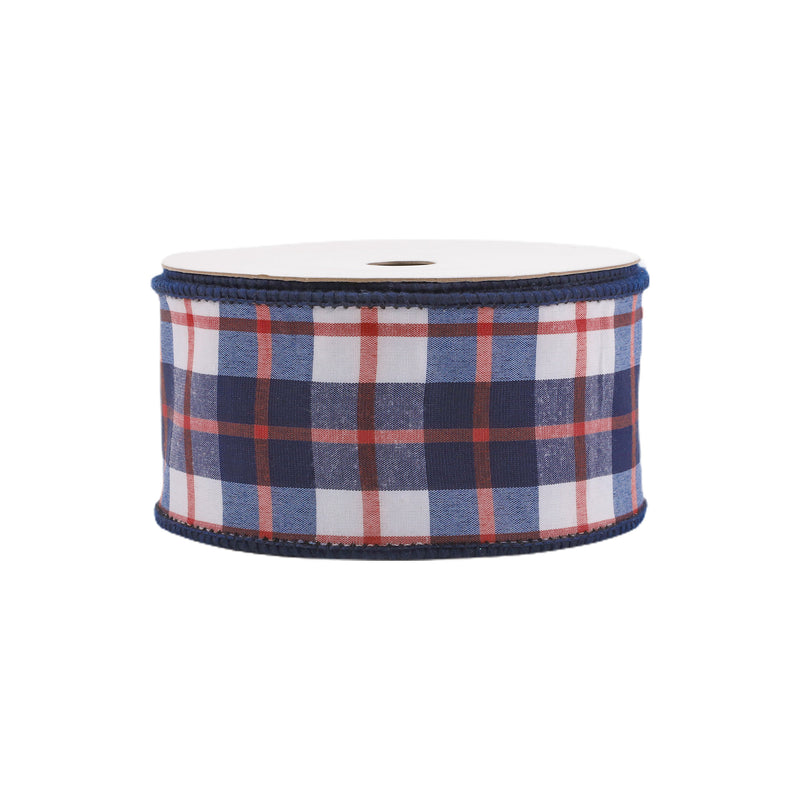 2 1/2" Wired Dupioni Ribbon | Red/White/Blue Plaid | 10 Yard Roll