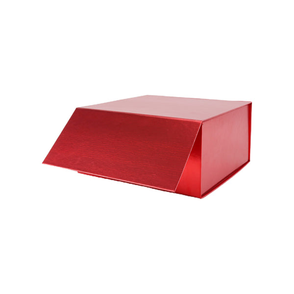 8"x 8"x 4" Collapsable Gift Box w/ Magnetic Square Flap Lid | Matte Red