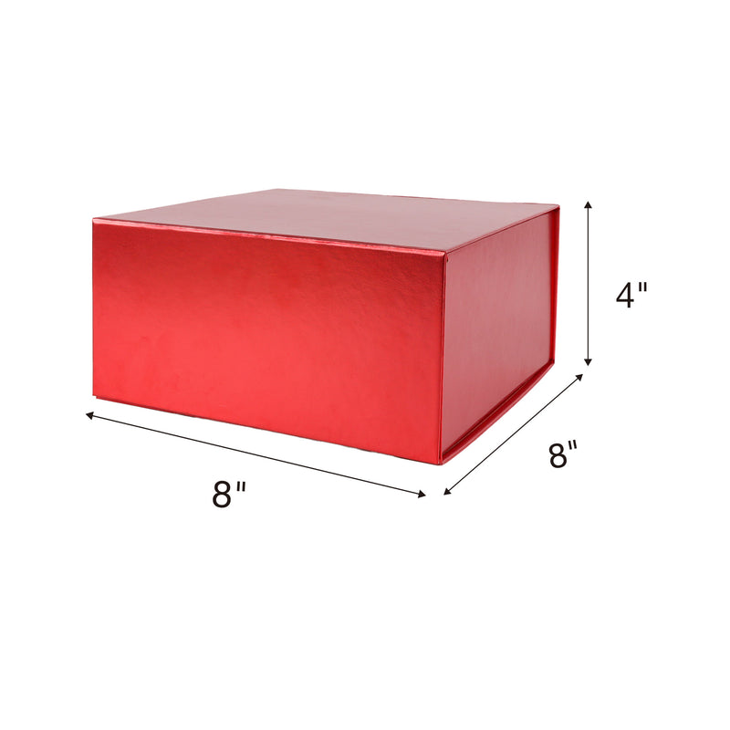 8"x 8"x 4" Collapsable Gift Box w/ Magnetic Square Flap Lid | Matte Red