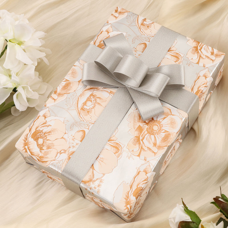 24" x 417' Wrapping Paper Half Ream | Metallic Pearl Finish Floral