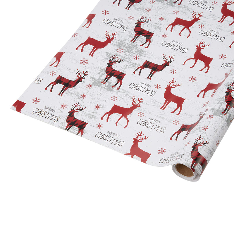 30" x 10' Holiday Wrapping Paper | Buffalo Plaid Stag