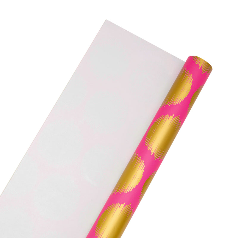 30" x 10' Wrapping Paper | Pink w/ Large Metallic Gold Dot