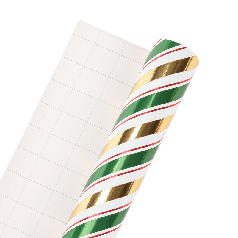 30" x 10' Holiday Wrapping Paper | Diagonal Metallic Stripe