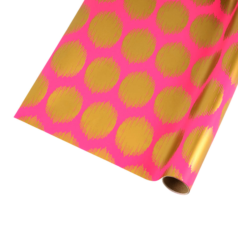 30" x 10' Wrapping Paper | Pink w/ Large Metallic Gold Dot