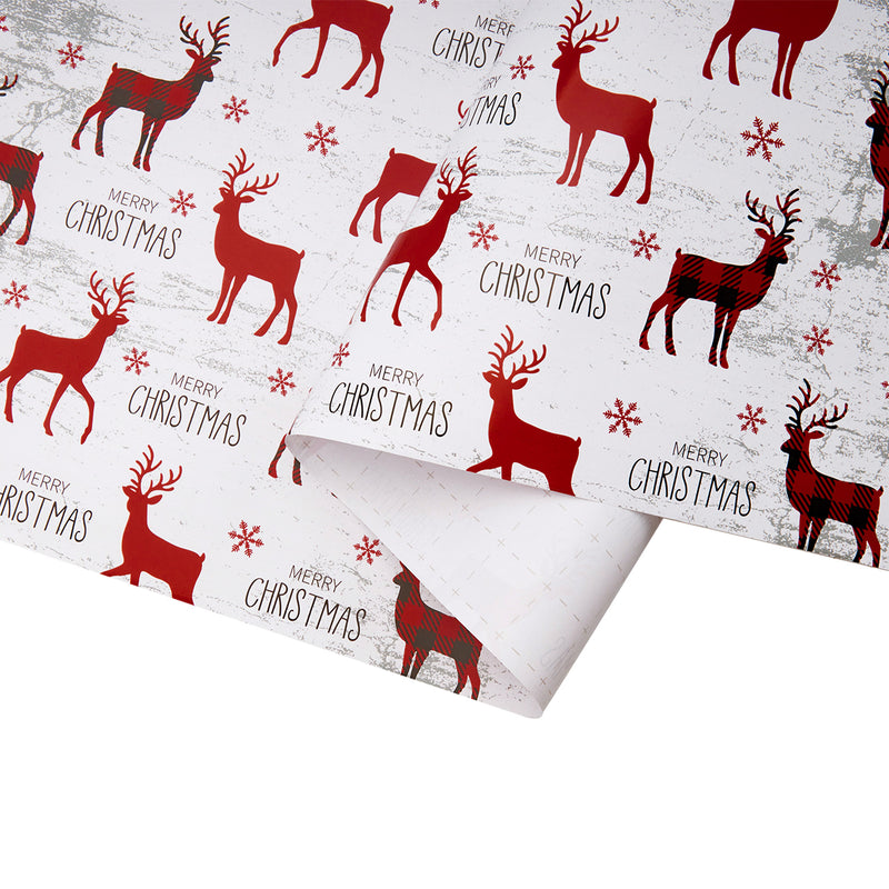 30" x 10' Holiday Wrapping Paper | Buffalo Plaid Stag