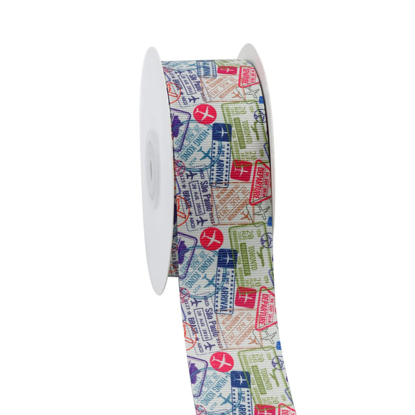 1 1/2" Printed Grosgrain Ribbon | Airmail Stamps (10007) | 20 Yard Roll