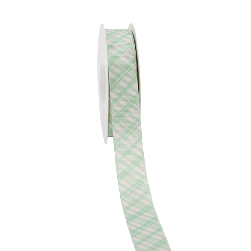 7/8" Printed Grosgrain Ribbon | Sage Plaid (10014) | 20 Yard Roll