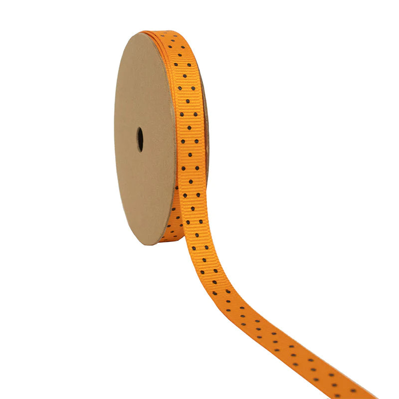 3/8" Swiss Dot Grosgrain Ribbon | Tangerine (668)/Black Dot | 25 Yard Roll