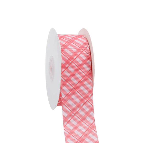 1 1/2" Printed Grosgrain Ribbon | Pink Plaid (10048) | 20 Yard Roll