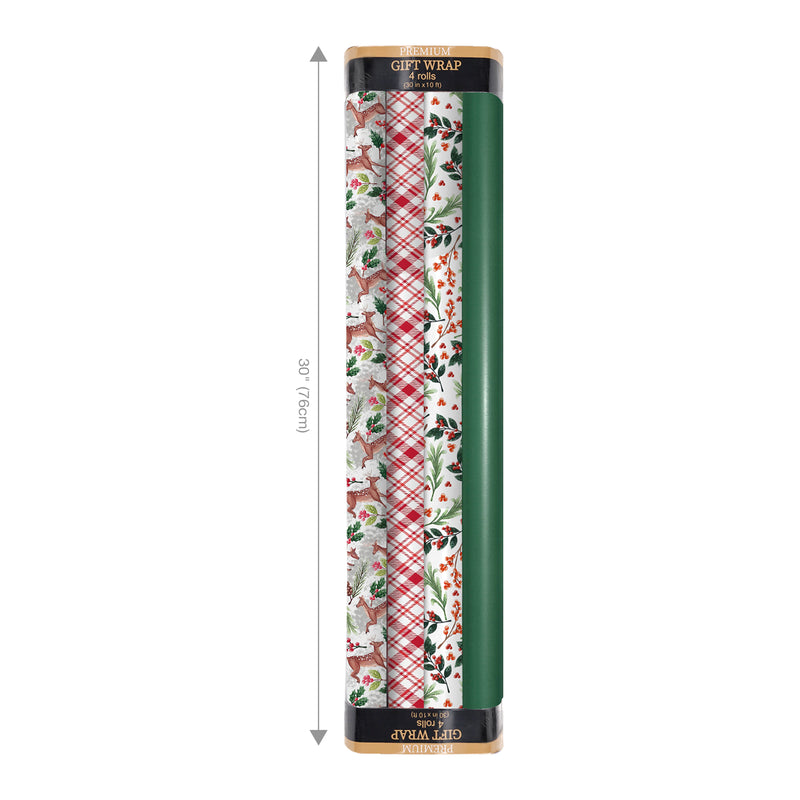 30" x 10' Holiday Reversible Wrapping Paper Bundle (4-pack) | Doe a Deer