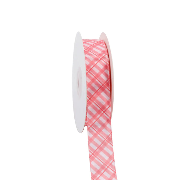 7/8" Printed Grosgrain Ribbon | Pink Plaid (10047) | 20 Yard Roll