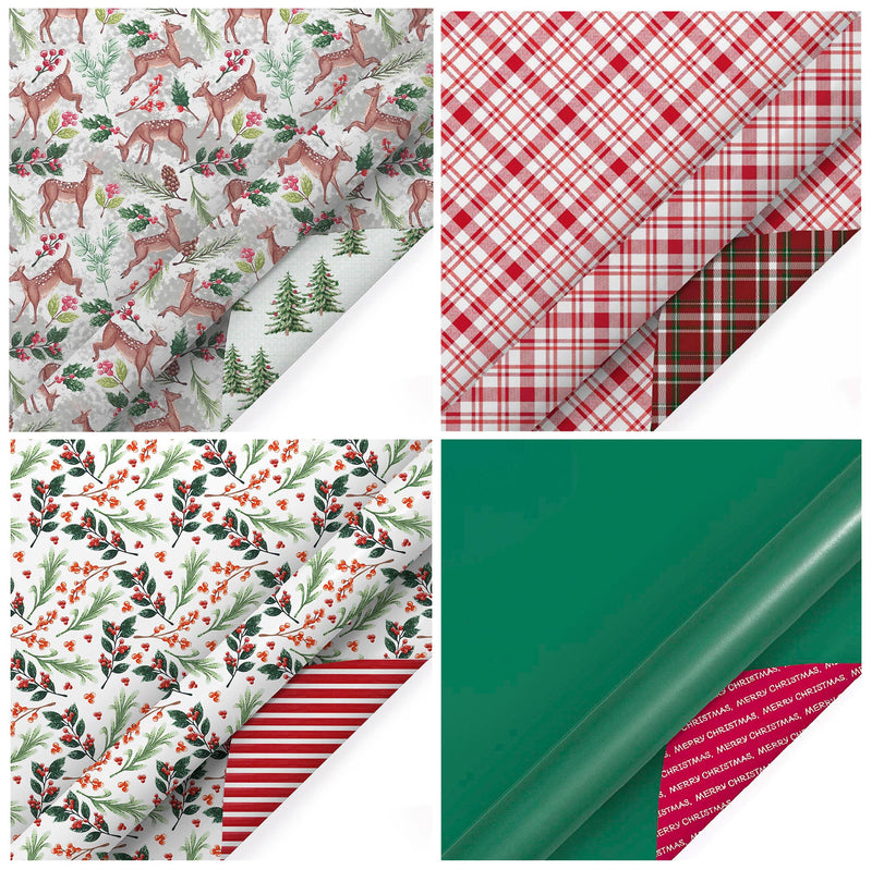 30" x 10' Holiday Reversible Wrapping Paper Bundle (4-pack) | Doe a Deer